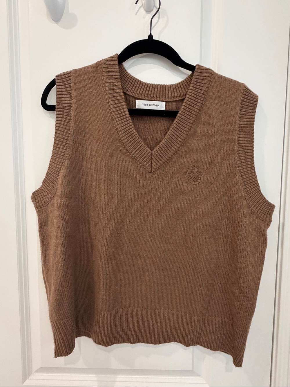 Miss Sumey Camel V Neck Knit Sweater Vest